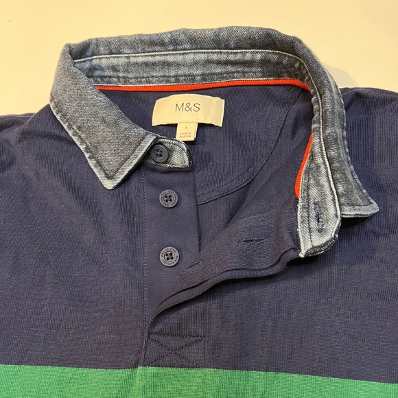Marks & Spencer M&S Sweater Top Mens Retro Colorblock Striped Cotton Denim - Picture 16 of 16